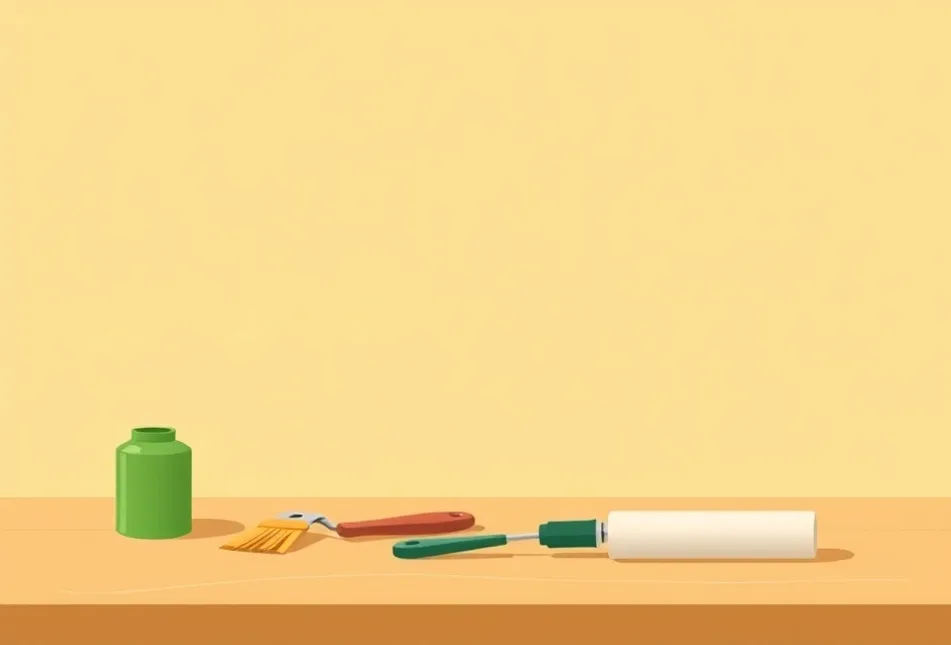 Outils de peinture disposés dans l'ordre des étapes du chantier