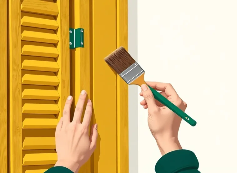 Mise en peinture au pinceau de volets et d'encadrements en bois