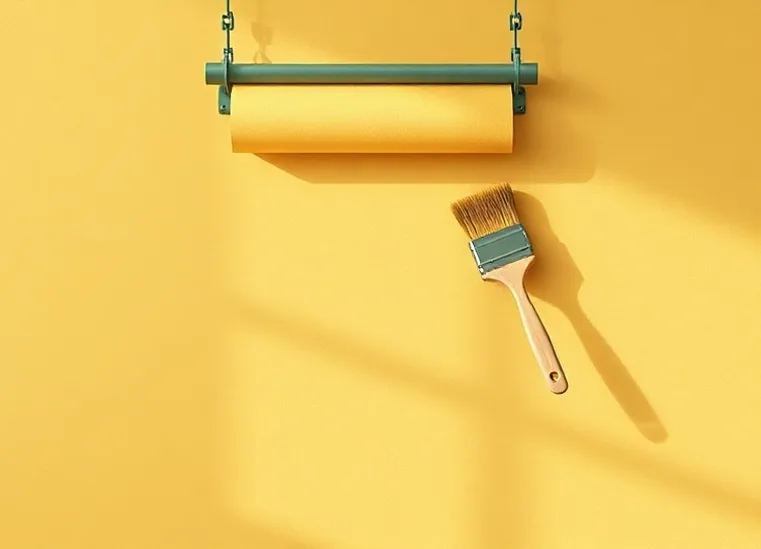 Pose de papier peint, rouleau et brosse à maroufler